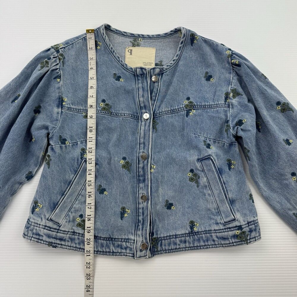 Pilcro Anthropologie Collarless Embroidered Denim Swing Jacket Women's S Floral - Picture 11 of 11